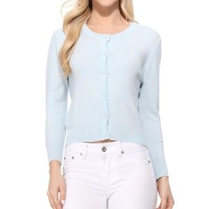 YEMAK Knit Cardigan Sweater 3/4 Sleeve Crewneck Basic Classic Women's Size L NWT